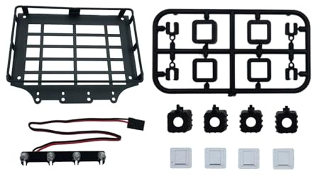 RC Car Spotlight Kits for MJX for Hyper Go H12Y H12Y+ 1/12 Metal Luggage Carrier Roof Rack with Light RC Car Upgrade Parts Accessories(Square Light)