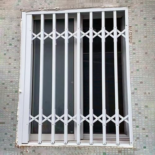 Fenstergitter Einbruchschutz Einbruchhemmende Fenstersicherung mit Schloss, Klappbare Fenstersicherung 50 60 70 75 80 90 100 110 120 Cm, Weißes Fenstergitter Schiene für Kind Kind Hunde(W80xH80cm/32x3