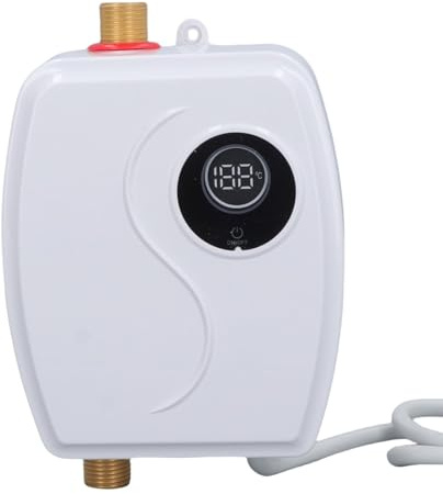 Xiuganpo Scallo Idrico, Senza Serbatoio Sotto il Lavandino Scaldabagno Elettrico Istantaneo con Display Digitale per Lavaggio del Bagno Cucina, Ingresso in Ottone (#1)