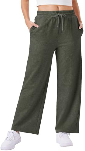 Friptspyg Mujeres Pantalones con Bolsillos Pantalones de Jogging Pantalones de Deporte con Cuerda Elástica, Verde Militar M