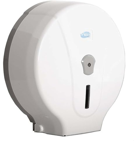 SIMPLETEK - Dispenser da Muro per Carta Igienica Lavamani Asciugamani Mini Jumbo Distributore per Bagno Ufficio Professionale Bianco + 12 Rotoli Compatibili Inclusi