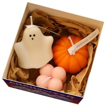 Halloween Deko Geist-Kürbis-Duftkerzen, Sojawachs-Duftkerze, Kunst, Dekorativ, Handgefertigt, für Herbstdeko,Hochzeit, Weihnachten, Geburtstag, Geschenk (A, 12X12X8CM)