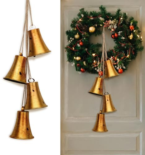 4 campane decorative vintage per Natale, in metallo rustico, per albero di Natale, ringhiera, porta, giardino (tipo 2)