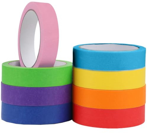 KEQAR Juego de 8 rollos de cinta de papel crepé colorida 15 mm×13 m – extra adherente, 8 colores arcoíris