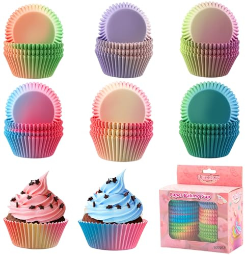 XIMEY Pirottini per Muffin Carta, Pirottini Muffin, Cupcake 600 Pezzi, Cupcake Liners per Cottura, Dolci, Feste, Natale e Compleanni, Dimensioni Standard (Sfumato)
