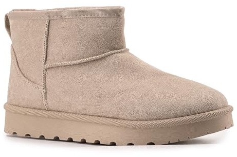 JOMIX Stivali Invernali Donna Caldi con Foderati Pelliccia Sintetica Stivaletti Bassi Classici Effetto Camoscio Trocchetti Pelosi Comodi alla Caviglia Polacchini Imbottiti Inverno WSB255311 Beige 38