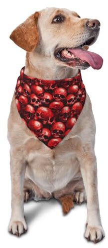 Hundehalstuch mit rotem Totenkopf-Print, verstellbar, süßes Katzen- und Hundehalstuch, Dreieckstuch, Schal, Taschentuch, Zubehör