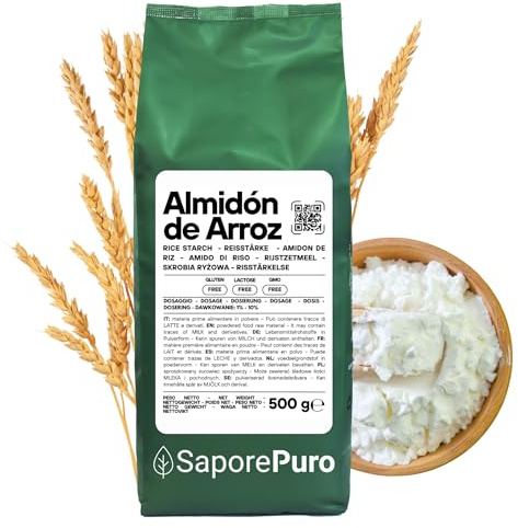 SaporePuro Almidón de Arroz Natural 500 g – 100% Italiano, Sin Gluten, Ideal para Cosmética Natural, Postres y Salsas