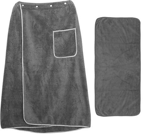Toalla Baño Grande + Toalla Sauna, 135x75cm, 400g/m², Albornoz Ajustables Hombre Mujer con Cintura Elástica, Botones a Presión y Bolsillo, Bata Poliéster para Casas Playa Hoteles Spas, Lint Free