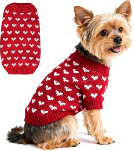 Pull Chien Cœur Pull pour Chien Petite Taille Pulls Saint-Valentin Chiens Pulls pour Chat Rouge Vetement pour Animaux de Compagnie Vetement Chauds pour Chiens de Petite et Moyenne Taille XS