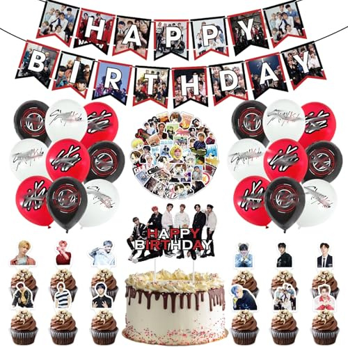 82 Stück Top-Boyband aus Südkorea geburtstagsdeko set, Enthalten sticker, Happy Birthday Banner, Tortendekoration, Luftballons, Dekorationen für die Fan-Unterstützungsparty
