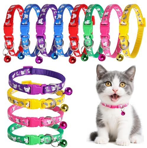 12-Stück Katzenhalsband,GeeRic Katze Halsband Verstellbar,Katzenhalsband mit Sicherheitsverschluss und glöckchen,19-32 cm für Katzen,Hund