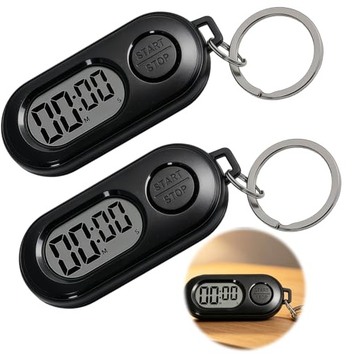 2PCS Mini Stopwatch Timer Keychain Digital Countdown Sports Clip Black | Portable Design, Precise Countdown Timer , Sports & Workout Use, Keychain Clip-On, Lightweight & Durable, Multi-Function Digi