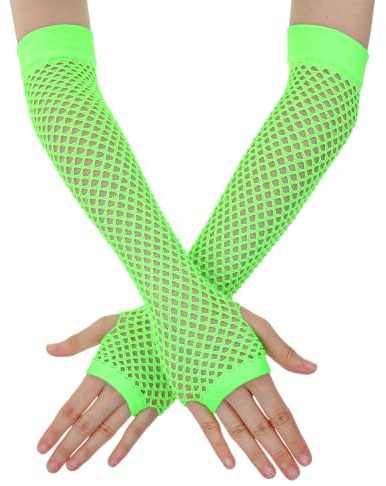 Mabor Fishnet Gloves, Neon Fingerless Arm Sleeves Green