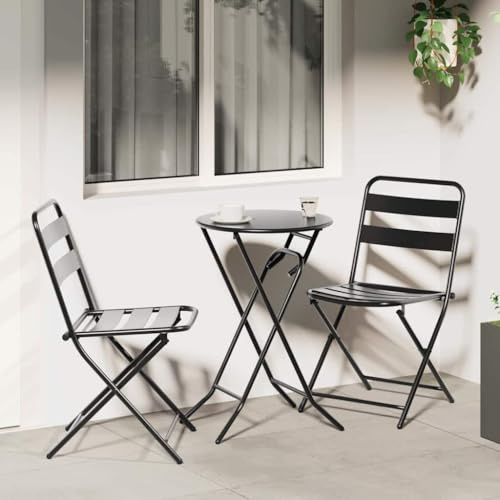 Mokuyary Ensemble Bistro de Jardin 3 pièce Anthracite Acier Mobilier