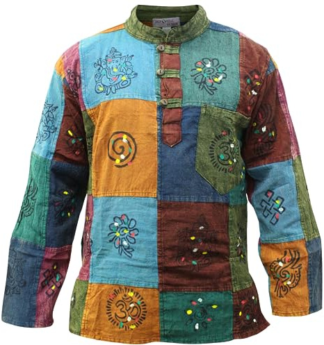 Shopoholic Fashion Stonewashed Patchwork Hippie Shirt(M)