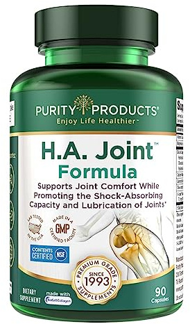 Purity Products HA Joint Formula Hyaluronic Acid + Key CoFactors - Joints + Skin Multi Collagen (Type I, II & III) - 5-Loxin - Olive Fruit Extract - Joint Flexibility + Mobility - 90 Caps