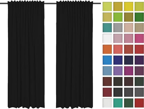 Rollmayer Vorhänge mit Tunnelband Kollektion Vivid (Schwarz 34, 135x150 cm - BxH - 2 er Pack) Blickdicht Uni einfarbig Gardinen Schal für Schlafzimmer