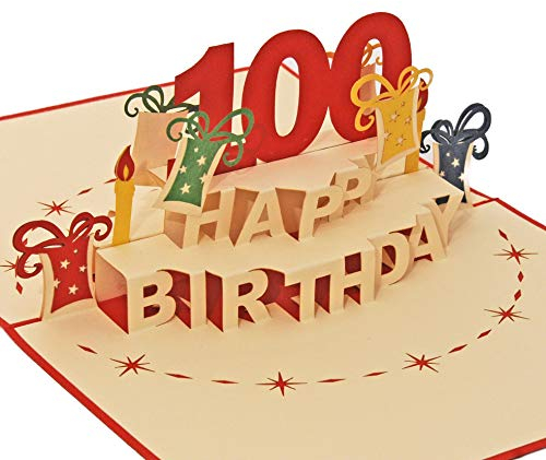 Favour Pop Up® - 3D Glückwunschkarte zum 100. Geburtstag. Die perfekte Grusskarte zum runden Geburtstag, auch für Gutschein oder Geldgeschenk. TA100R