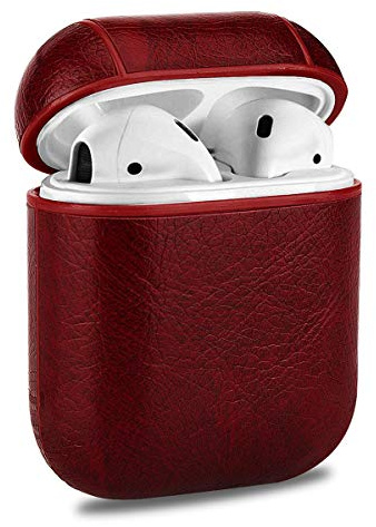 AirPods Funda Case Piel Cuero Portátil Ultra Delgado Protección Cover Skin Funda Carcasa Estuche con Llavero Compatible para Apple AirPods Charging Case (Rojo)