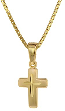 trendor Kreuz-Anhänger für Kinder Gold 585 (14 Kt.) + Plattierte Kette Kinder Halskette, Gold Kreuz Anhänger für Jungen und Mädchen, Geschenkidee 75273
