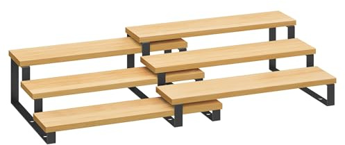 SONGMICS Display Risers, Set of 2 Engineered Wood Perfume Organizer Stand, 3-Tier Cupcake Stand Holder, Spice Rack, Shelf Risers for Figures, Dessert Shelves, Natural Beige and Ink Black UKCS016N01