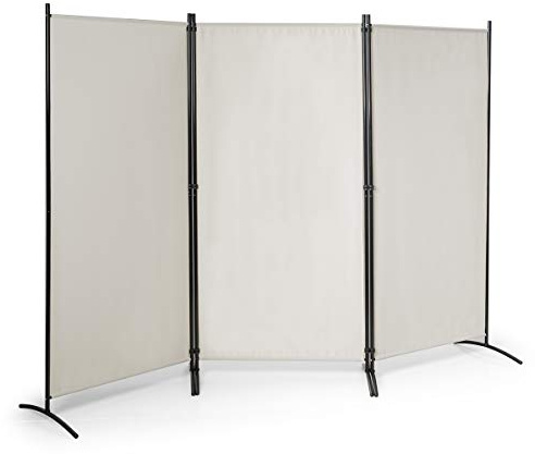 COSTWAY 260 x 183 cm rumsavdelare, paravent 3 delar, skiljevägg, väggparaply av metall och polyester, integritetsrum, avdelare inomhus för hem, kontor, terrass (beige, 3 delar)