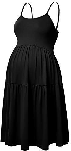 GINKANA Women's Sleeveless Maternity Dress Adjustable Strappy Summer Beach Swing Dress Casual Fit,Black,M