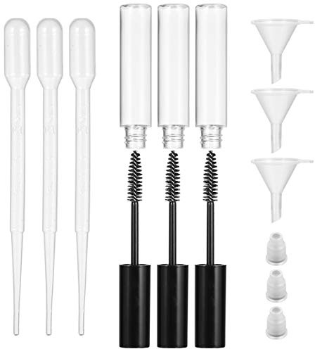 9Pcs 10 Ml Leere Mascara Tube Nachfüllbare Wimpernstab Tube Kunststoff Wimperncreme Behälter Flasche mit 3 Kunststoff Trichter Tropfer für DIY Kosmetiköl