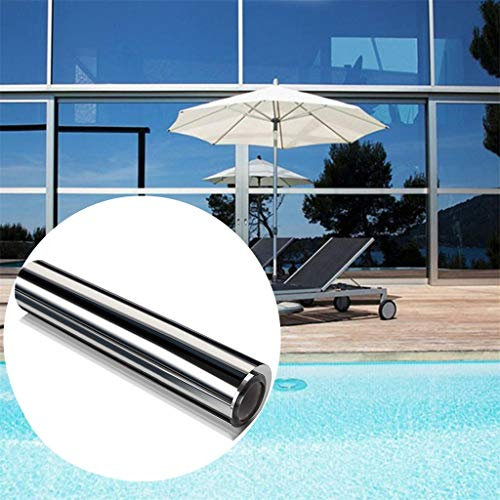 (50x200cm) Film fenetre Anti Regard Film Miroir Fenêtre sans Tain Anti Chaleur pour Fenêtre Anti-UV Anti Regard Anti Chaleur Protection de La Vie Privée, pour Maison Bureau. (Argent)