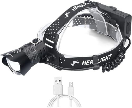 WindFire Ultra Bright LED Head Torch Rechargeable,XHP90 500000 Lumen Headlamp with Power Bank Function Head Torch, Waterproof Zoomable 4 Modes Tactical Headlamps for Hunting, Fishing,Camping (b)