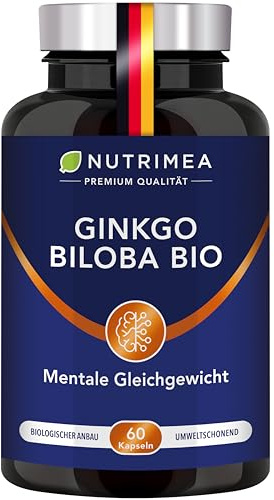 Ginkgo Biloba Bio | Brain Booster - Kapseln für Gedächtnis & Konzentration | Hochdosiert, Laborgeprüft, Vegan - Premium Qualität - Nutrimea