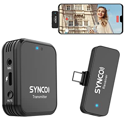 SYNCO Wireless Lavalier Microphone, G1T 2.4G Smartphone Wireless Lapel Mic for Android Smartphone, Laptops with Type-C Input, Recording for YouTube Vlog, SYNCO-G1-Wireless-Lavalier -Microphone