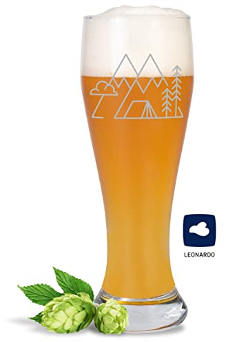 JUNIWORDS Weizenbierglas mit Gravur, Silhouette Camping, Bierglas