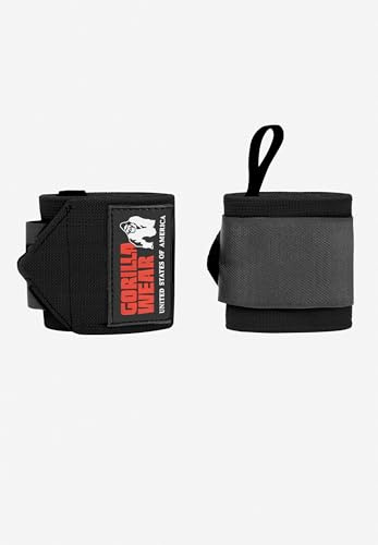Gorilla Wear - Wrist Wraps PRO - Schwarz - Bodybuilding Krafttraining Gym Training Gewichtheben Unterstützung Stabilisierung mit Logos für Sport aus Elasthan und Polyester