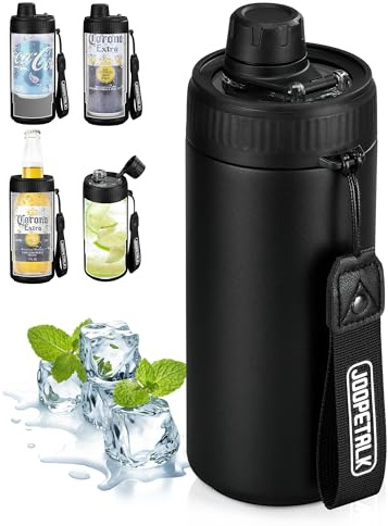JOOPETALK Universal Can Cooler with Lid Fits All 12oz Cans& Bottles, 100% Leak-Proof Water Bottle, 4-in-1 Insulated Can Cooler for Beer, Soda & Energy Drinks, Dishwasher Safe(Black)