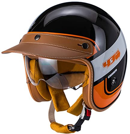 Vintage Aperto Casco Per Moto Adulto Mezzo Casco Da Motociclista ECE Omologato Mezzo Da Moto Retrò Unisex Per Uomo Donna Jet Casco A Scodella Skateboard Scooter Motorino E,XL