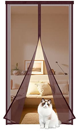 Fliegengitter Tür Magnet 100x200cm Insektenschutz Tür,Fliegengitter Balkontür mit kinderleichter Klebemontage ohne Bohren,Der Magnetvorhang Ist Ideal Für Die Kellertür und Terrassentür,Braun