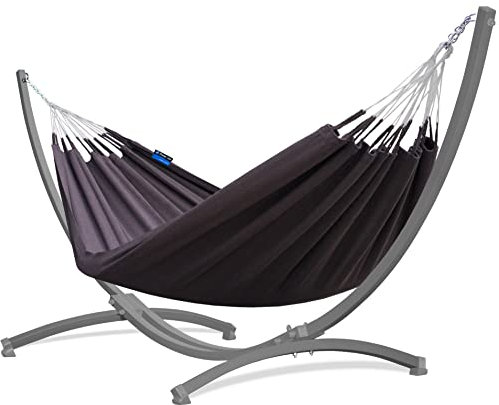 Potenza Outdoor Hängematte mit Verzinkter Gestell für 2 Personen I Medelin - 100% Baumwolle Doppelhängematte 230x160, 200kg I Hängemattengestell 220kg, wetterfest (Basic Gestell Graphit, Rot)