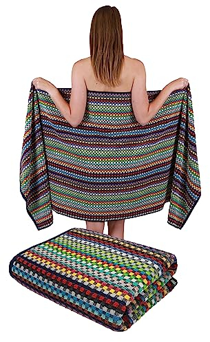 Betz 2 Stück Badetücher XXL Duschtücher Saunatuch Badetuch 100% Baumwolle Duschtuch Karo BUNT Größe 80 x 200 cm