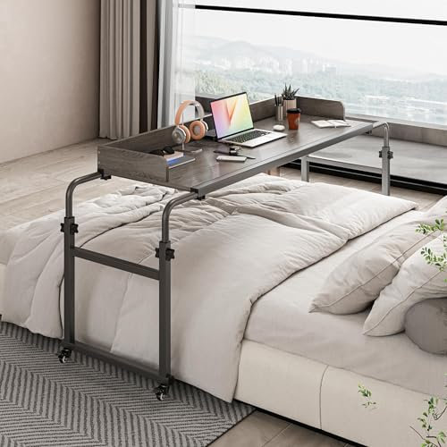 Furist Betttisch mit Rollen, Queen-Size-Mobiler Computer-Schreibtisch, Steharbeitsplatz, Laptopwagen, Betttisch mit robusten Metallbeinen, Grau