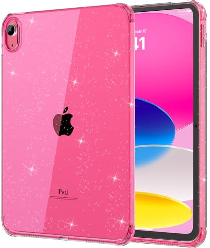 Moko Hülle Kompatibel mit iPad 10. Generation 2022, iPad 10,9 Zoll, Kratzfest Klare Schutzhülle Dünne Hülle Cover mit Stoßfester Schlagfestigkeit Tablet Hülle, Glitzerblumen Rosa