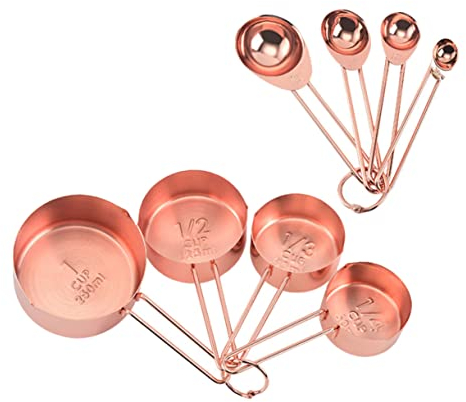 Zerodeko 8pcs Rose Gold Stainless Steel Measuring Cup Spoon Serving Spoons Gold Kitchen Utensils Measuring Cups for Baking Cooking