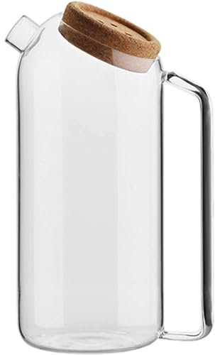 LNYDMA Jarra de Vidrio Transparente, Jarra de Agua con Tapa de Corcho, Jarra de Vidrio de Gran Capacidad, Jarra de té Helado para café/Jugo/Bebidas caseras