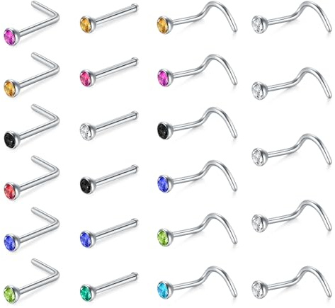 Incaton 20G Nasenstecker Nasenpiercing Silber,Nasen Piercing aus Edelstahl Nasenring Piercing Nase Bioflex Klar Nasenstecker Mehrfarbig CZ Gelb Rot Blau Schwarz Weiß Grün Rosa Schwarz