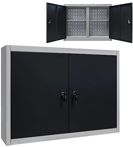 Générique Armoire à Outils Murale Style Industriel Métal Gris et Noir,Armoires à outils-145365