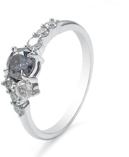 Wycian Ringe Damen Boho, Ringe Platin Frauen 14 Karat Weißgold Größe 58 (18.5) 1 Moissanit 1Ct Rundschliff Grau Grün Npassbar Für Muttertag