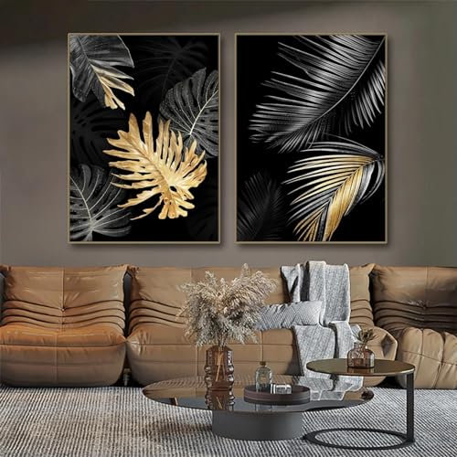 dsdsgog Blattgold-Leinwand, abstrakte Gemälde, Wandkunst, Poster und Drucke, dekorative Bilder für Wohnzimmer, nordische Leinwand, Heimdekoration, 70 x 100 cm x 2, rahmenlos