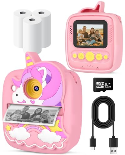 Appareil photo à impression instantanée pour enfants de 3 à 12 ans, jouet à impression thermique pour enfants est un cadeau surprise pour les filles et les garçons avec carte SD de 32 Go, photo 48 MP,