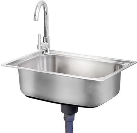 GODFSAHG Lavello da Cucina in Acciaio Inox a Una Vasca con Rubinetto, lavabo da Incasso, lavello da Incasso, 1 Vasca, Rettangolare, per Garage, Cucina Commerciale, Ristorante, Facile da ins